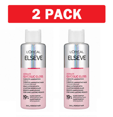 2 Pack Elvive/Elseve Glycolic Gloss Mask Lamination Rinse-Off Treatment, 200ml