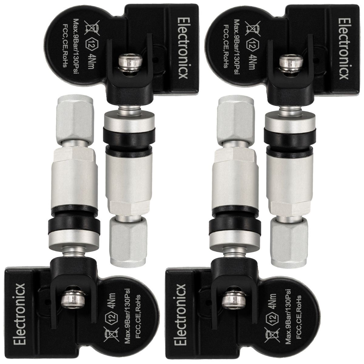 4 Tire Pressure Sensors TPMS Sensors Metal Valve Silver for Dodge Challenger Cou