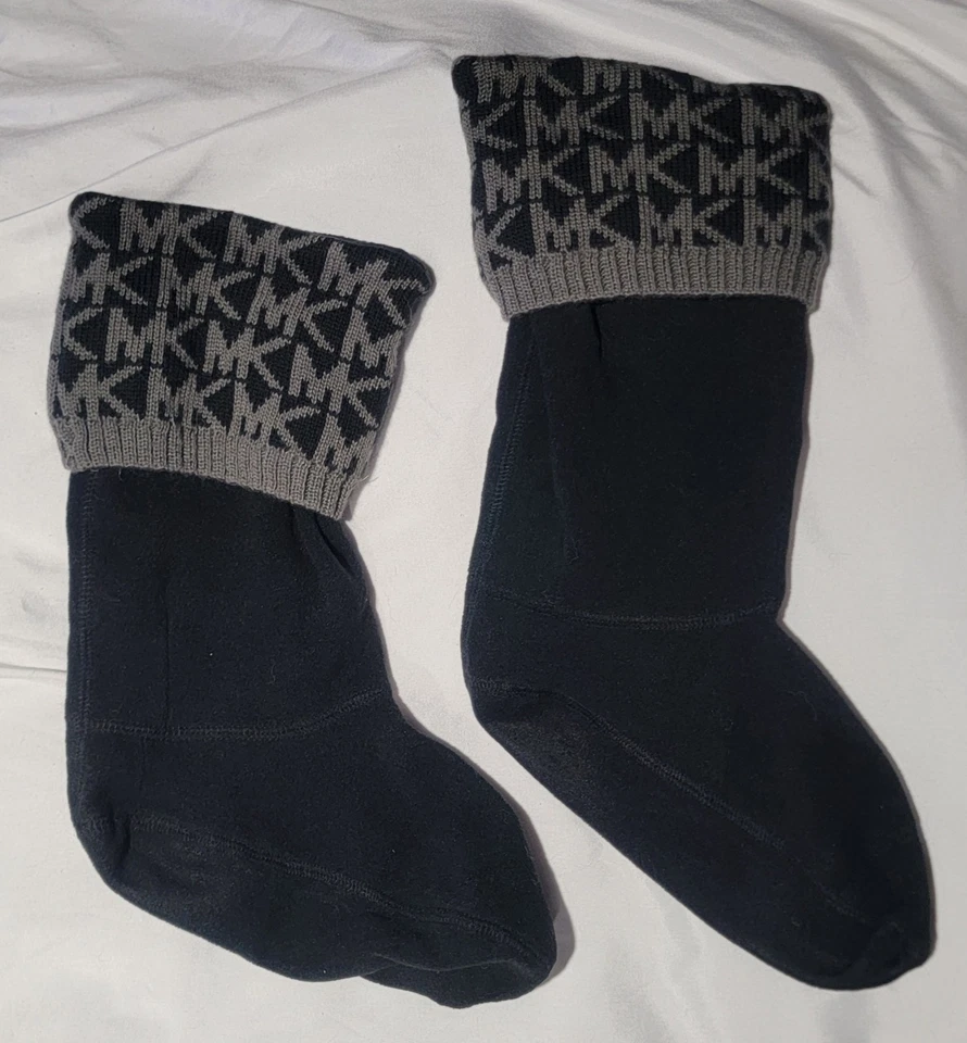 Calcetines Michael Kors Para Mujer Negros/Grises MK Puño Bota Talla Pequeña 6-8 Tejido Lana Foto 4 de 4