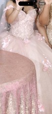 Light Pink Off Shoulder Tulle Bridesmaid Dress with Floral Embellishments