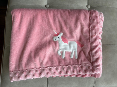 Carters Child of Mine Pink Sherpa Plush Unicorn Baby Blanket Minky Dot Trim
