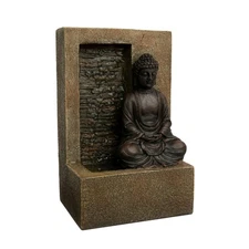 Tabletop Water Fountain Buddha Figure Stone Wall Waterfall Zen Soothing Sound