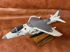 Hand Crafted Mahogany Wood AV-8B Jet Plane 17” Table Top Model NEW Damaged