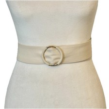 Vintage Adaptations Cream Genuine Leather Wide Waist Belt M/L O-Ring Cinch 39