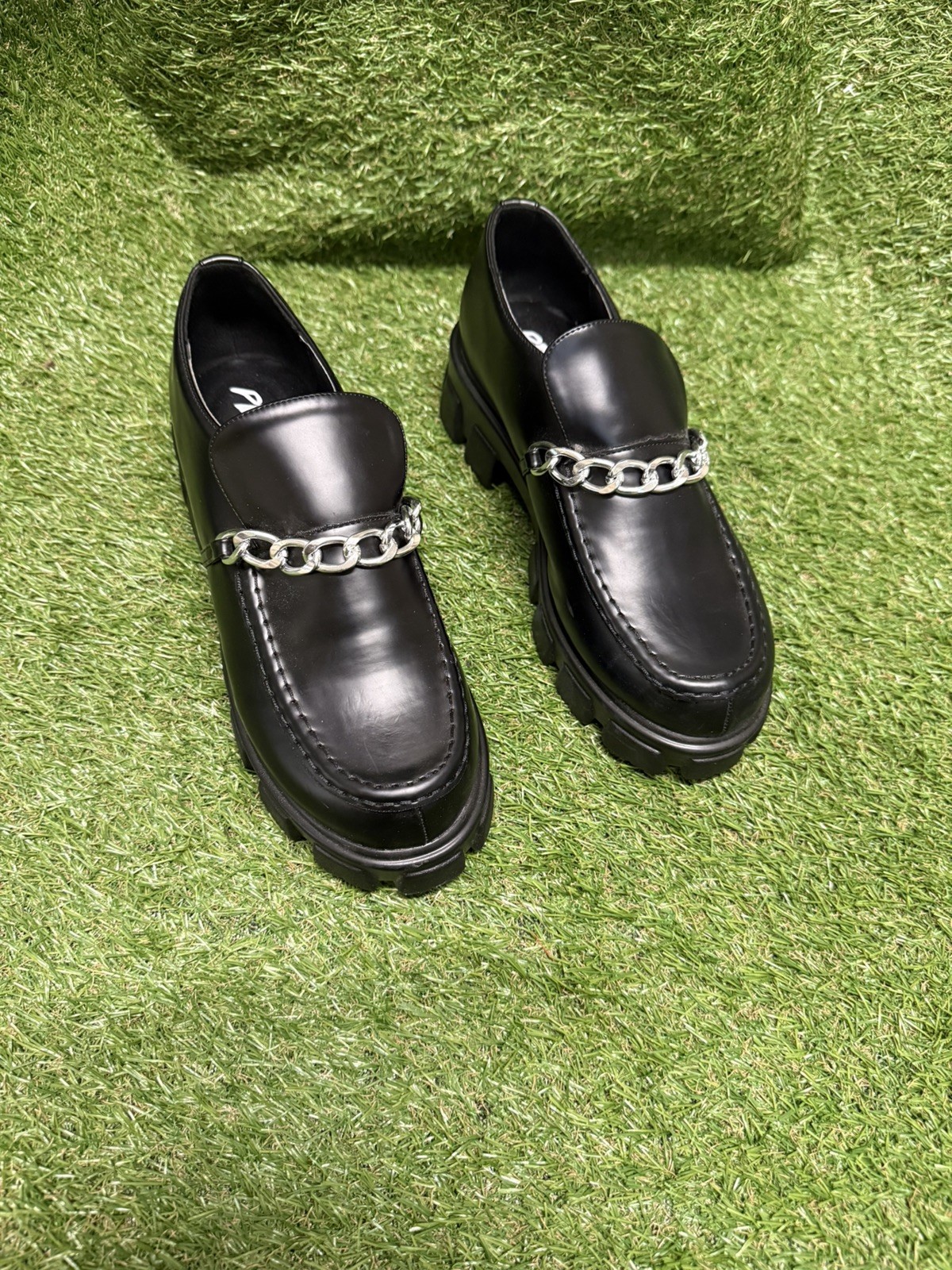 Chunky Black Loafers with Chain Platform Sole Smart shoes Size 7 UK Men/Unisex