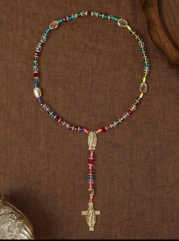 Rosary Beads Necklace Miraculous Virgin Mary Multicolor Decorative 