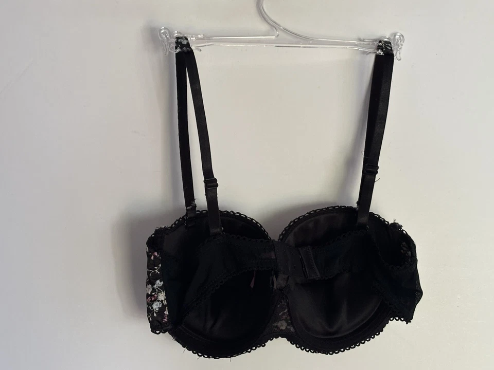 Native Intimates 36C Strapless Multi-way Pushup Black Floral Padded Satin Bra - Image 4 of 4