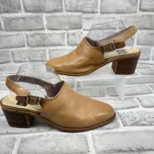 Westies Women's Size 9.5 Brown Tan Leather Vintage Block Heel Mule Clogs