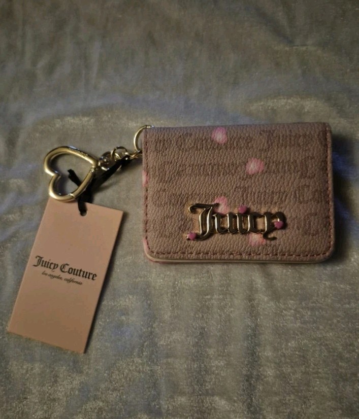JUICY COUTURE V-I HEART JUICY CARD CASE KEY FOB CAFE/PINK
