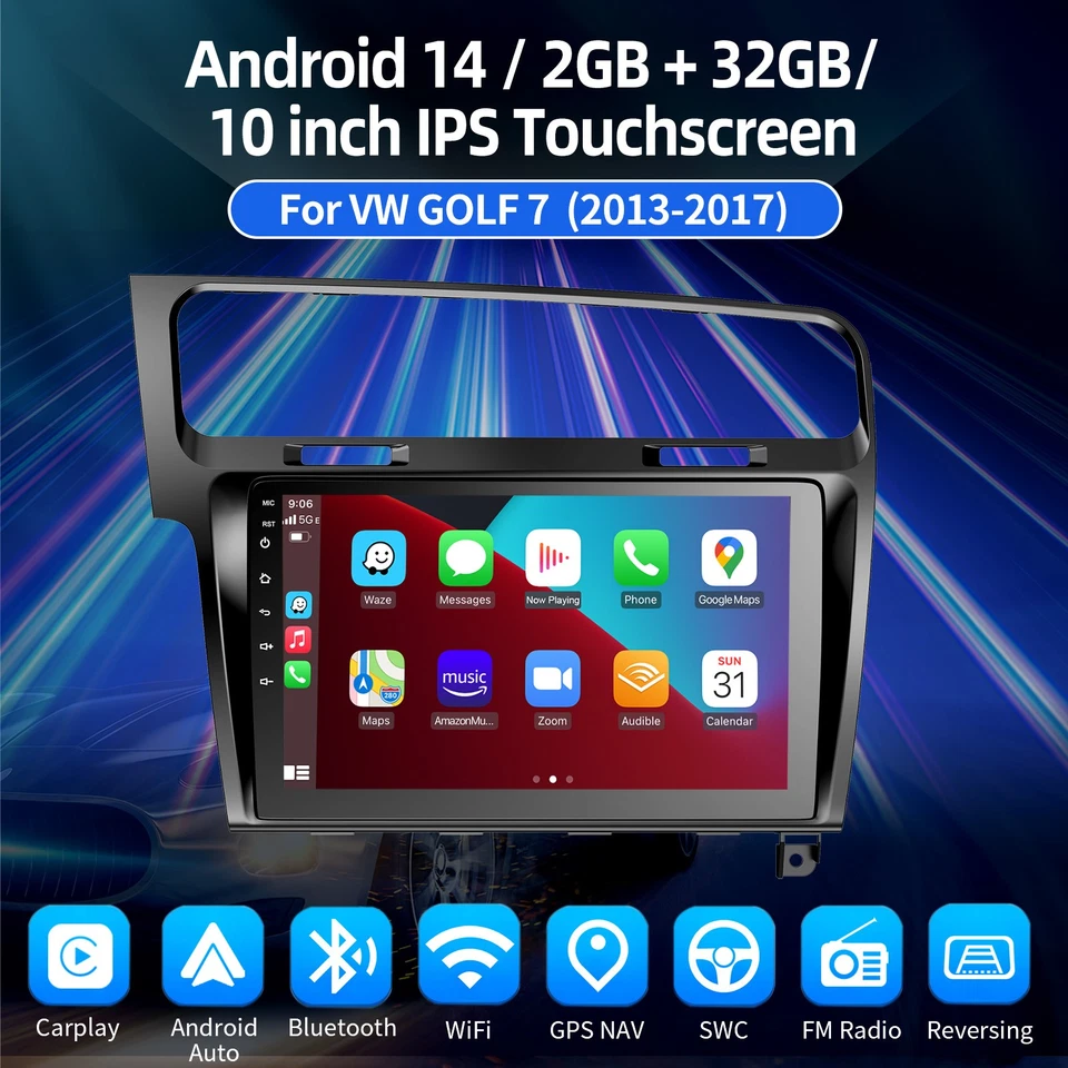 For VW Golf 7 MK7 2013-2017 10" Android 14 Car Stereo Radio GPS Navi Carpiay+AHD - Image 2 of 4