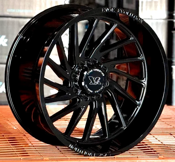 4x 24X12 Evok EV505 Wheels  & Tires  Gloss Black 8x6.5 RAM Chevy GMC 8x165.1 - Image 4 of 4