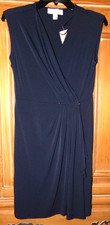 NWT $120 MK MICHAEL KORS WOMENS SIZE XS NAVY SLEEVELESS V-NECK FAUX WRAP DRESS