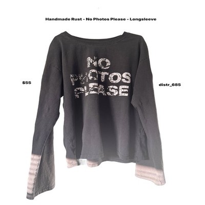 Handmade Rust No Photos Please Longsleeve Cotton Men's T-Shirt Black Beige Logo