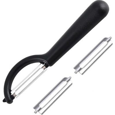 Eleganter P-Schäler Schwarz mit 2 Ersatzklingen - Spülmaschinenfest für Gemüse