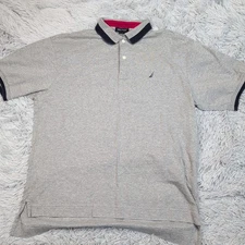 Nautica Shirt Mens L Gray Polo Golf Casual Comfort Soft Preppy Cotton 