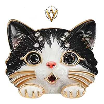 Valtier Cute Cat Brooch Pin Rhinestone Kitten Animal Women Party Gift Jewelry