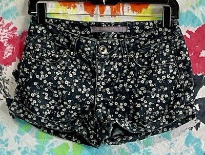 Boom Boom Jeans Juniors Y2K/Floral Denim Shorts Size 3 Stretch Blue Low Rise