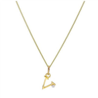 Halskette 9 kt Gelbgold 0,4 Pkt Diamant Buchstabe V 16 - 20 Zoll
