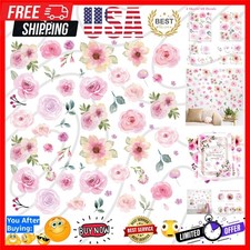 60 Pcs Flower Peel and Stick Wall Decals Watercolor Vinyl Peony Floral and Le...