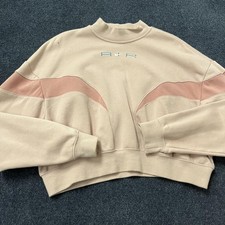 Nike Air Sweatshirt Womens Medium Pink Beige Cropped Mock Neck Pullover Crew