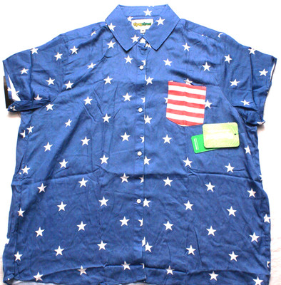 Tipsy Elves Shirt Women's 1X Patriotic American Flag Stars Short Sleeve USA, NEW
