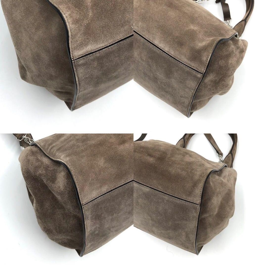 Max Mara 2 Way Shoulder Bag Brown Suede Leather Silver Hardware Large Auth — image 19