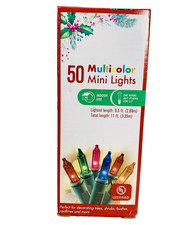 Multicolor Mini Lights String 50 Count Green Wire Christmas Incandescent 9.5'
