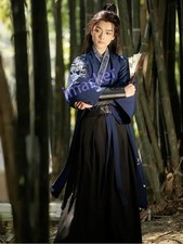 Chinese Hanfu Man Swordsman Halloween Cosplay Costume Black Stage Performance