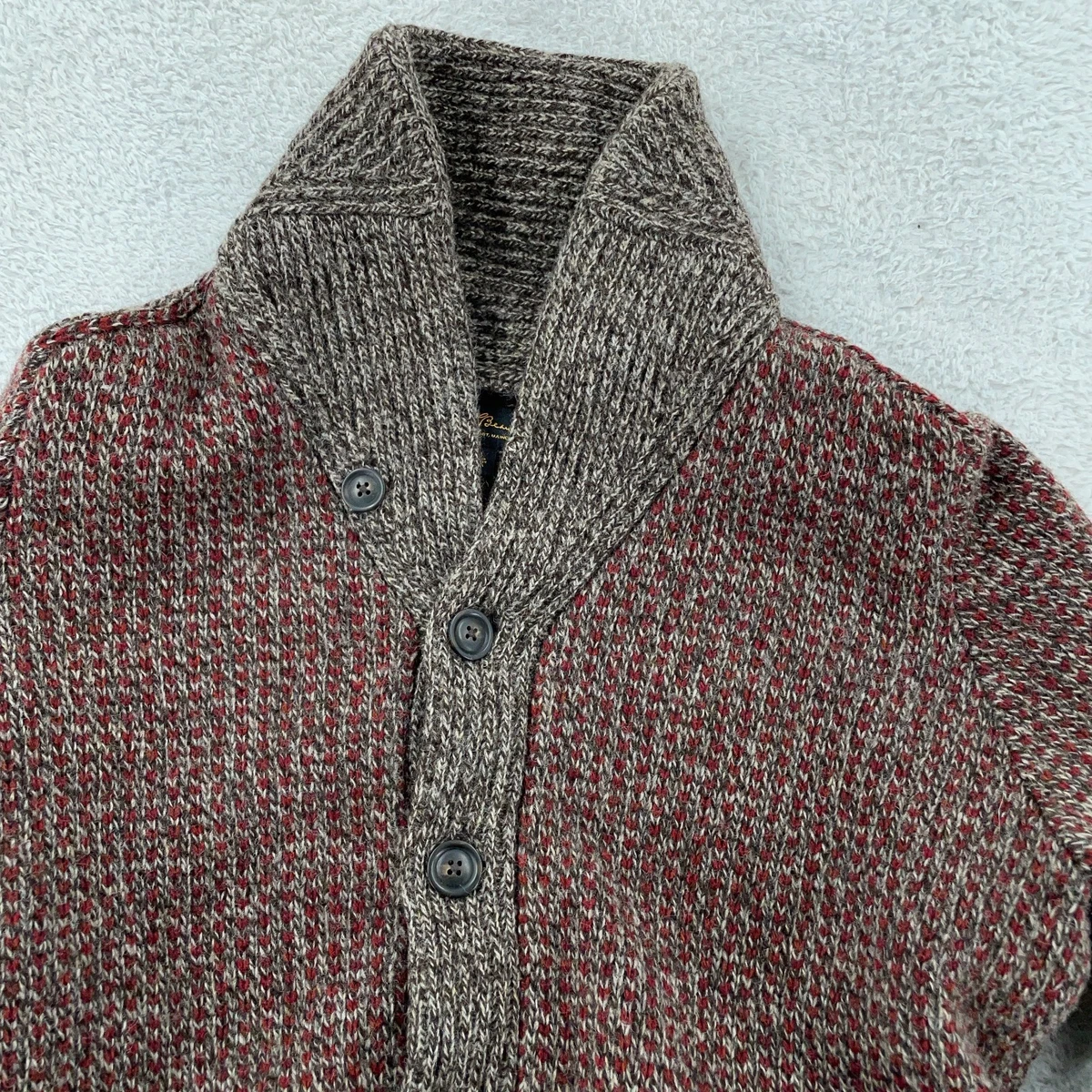 L.L. Cárdigan Suéter Bean Para Hombre Gris Medio Rojo Lana Chal Cuello Botón Delantero