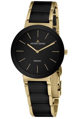 JACQUES LEMANS Damenuhr Monaco Goldfarben/Keramik Schwarz 42-7E