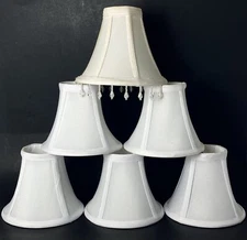 Chandelier Lamp Shade White Clip On 6 Pc Set Mini Shades Beaded Crystal 5" X 6"