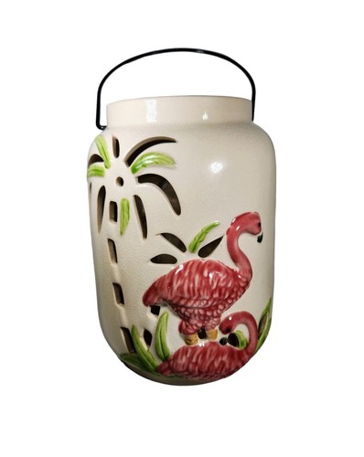 Ashland Ceramic Flamigo Tropical Peradise Candle Latern - Picture 2 of 12