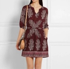 Madewell Lassi Blouson Dress 100 Silk Burgundy Floral V-neck Waistband 00 Boho