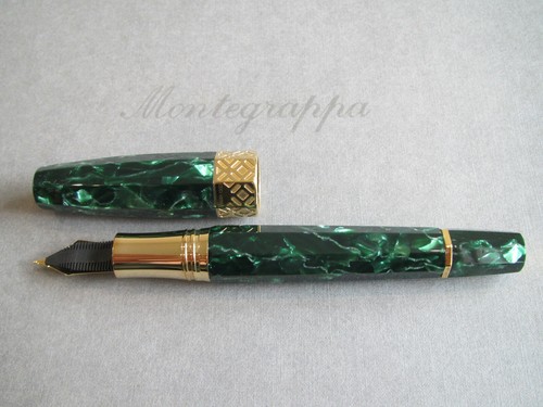 Montegrappa Extra Otto Malachite LE Celluloid Vermeil Fount Pen EF 18kt nib MIB - Foto 7 di 11