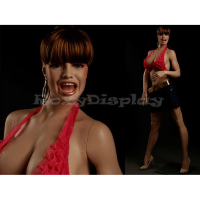 Realistic Female Fleshtone Fiberglass Mannequin, Big Bust, Standing with Base