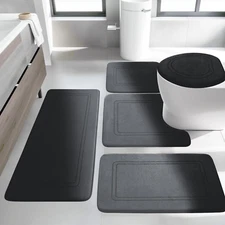 Black Memory Foam Bathroom Rug Set 5 Piece, Absorbent Bathroom Mat Set, Non Slip