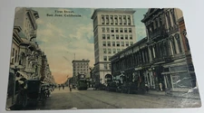 c1915 First St San Jose California Trolley Buggie Panna Pacific Post Card