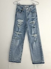 Levi  s Ultra High Rise Distressed Ribcage Straight Ankle Jeans Light Wash Sz 24