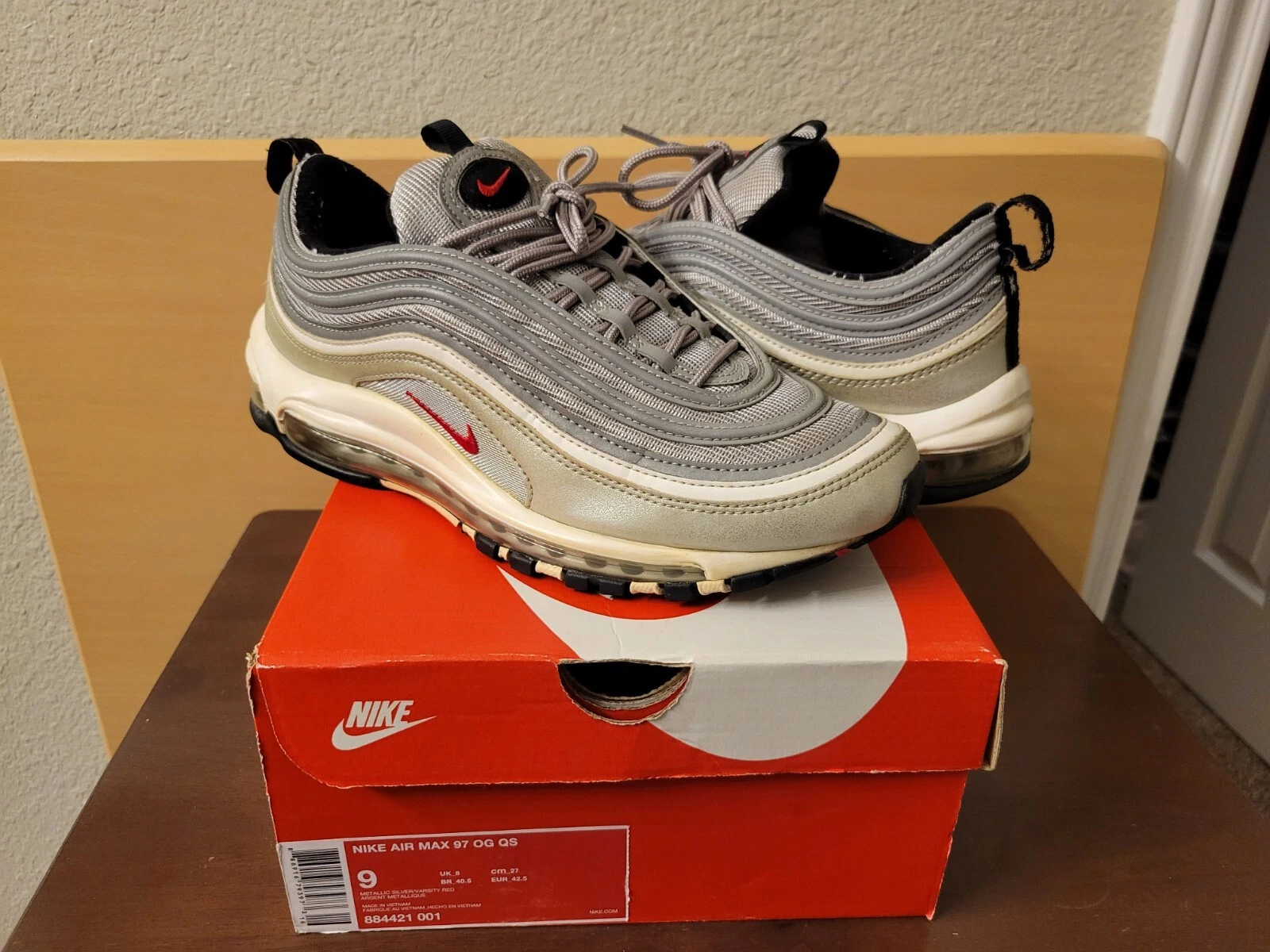 2017 Nike Air Max 97 OG QS balle argent taille 9 1 90 Sb dunk basse suprême haute