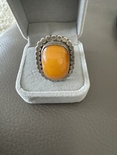 Vintage 925 Sterling Silver Large Amber Ring Size 9 3/4