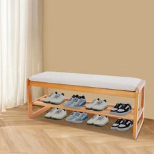 Shoe Rack Bench, Shoe Bench with Cushion, 2 Tier Shoe Storage Bench