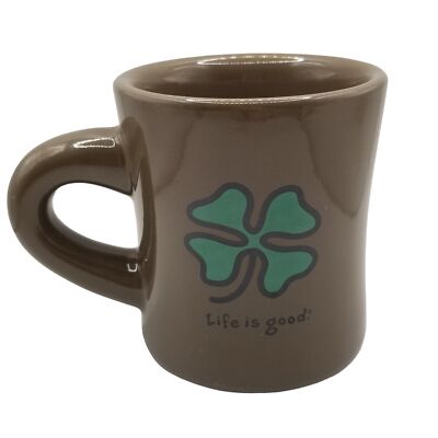 Life is Good Brown Ceramic Four-Leaf Clover Lucky Shamrock Tea/Coffee Mug 10oz