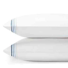 FRETTE HOTEL CRUISE PERCALE 2 KING PILLOWCASES LINE BLUE EMBROIDERY WHITE ITALY