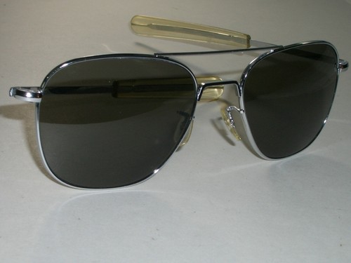 58 20 Randolph Eng USA Polished Silver Grey Crystal Lens Pilot Aviator SUN  | eBay