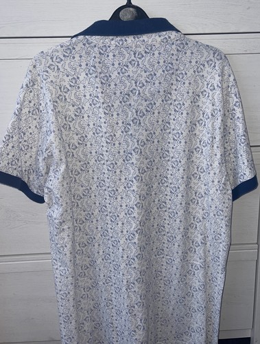Remus Uomo Jeans Polo Shirt White Blue Pattern Size Mens L - Picture 3 of 3
