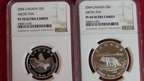 2004 CANADA ARCTIC FOX $4 & $3 - .9999 Silver Coin Set NGC PR69 & PR70