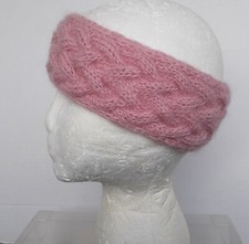 Handmade warm pink mohair women's headband wrap hand knit warmer