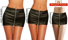HOT& SEXY MIX LENGTH BLACK LEATHER LOOK FULL ZIP BODY CONE MICRO MINI SKIRT 