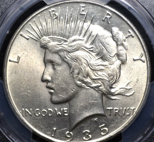 1935 PEACE DOLLAR PCGS MS 62 PUFFY WHITE SATIN LUSTER WELL STRUCK AND JUST A FEW