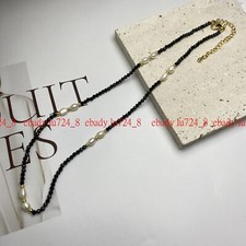 Natural Exquisite 3mm Black Spinel White Freshwater Pearl Necklace 18"